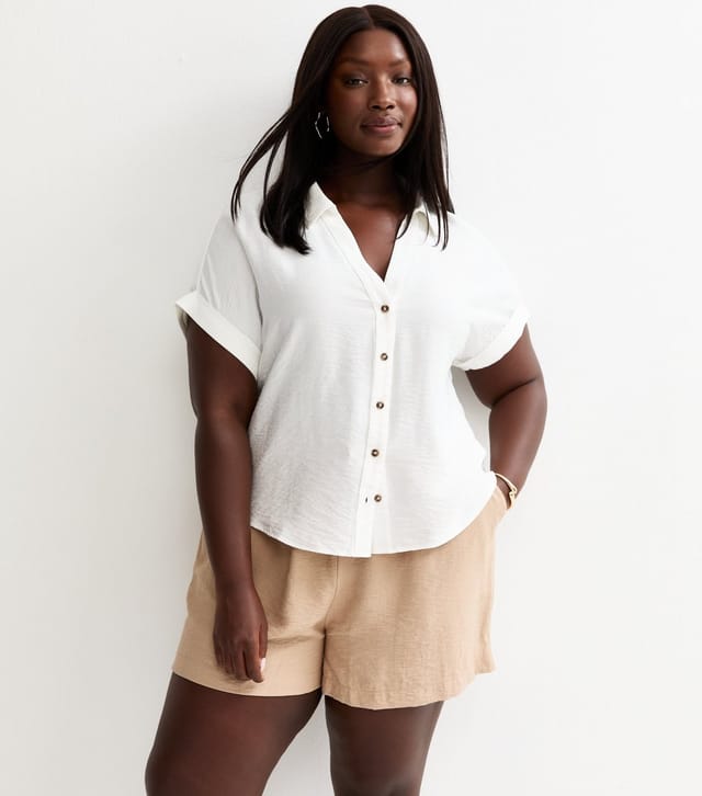 New Look Women's Plus Size White Plain Short Sleeve Shirt Curves New Look - 2