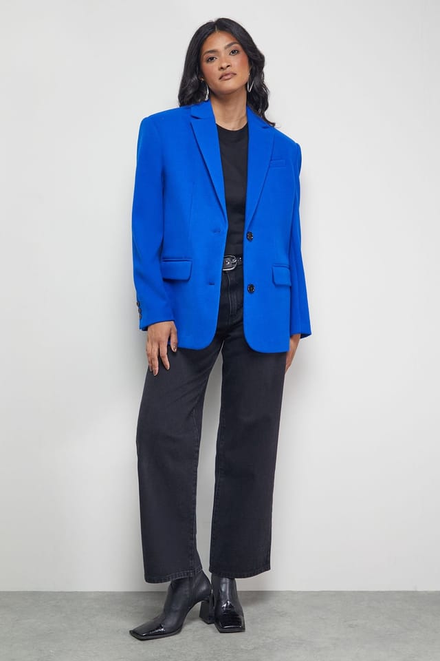 Warehouse Warehouse Women's Oversized Blazer Coat in Dark Blue - 2