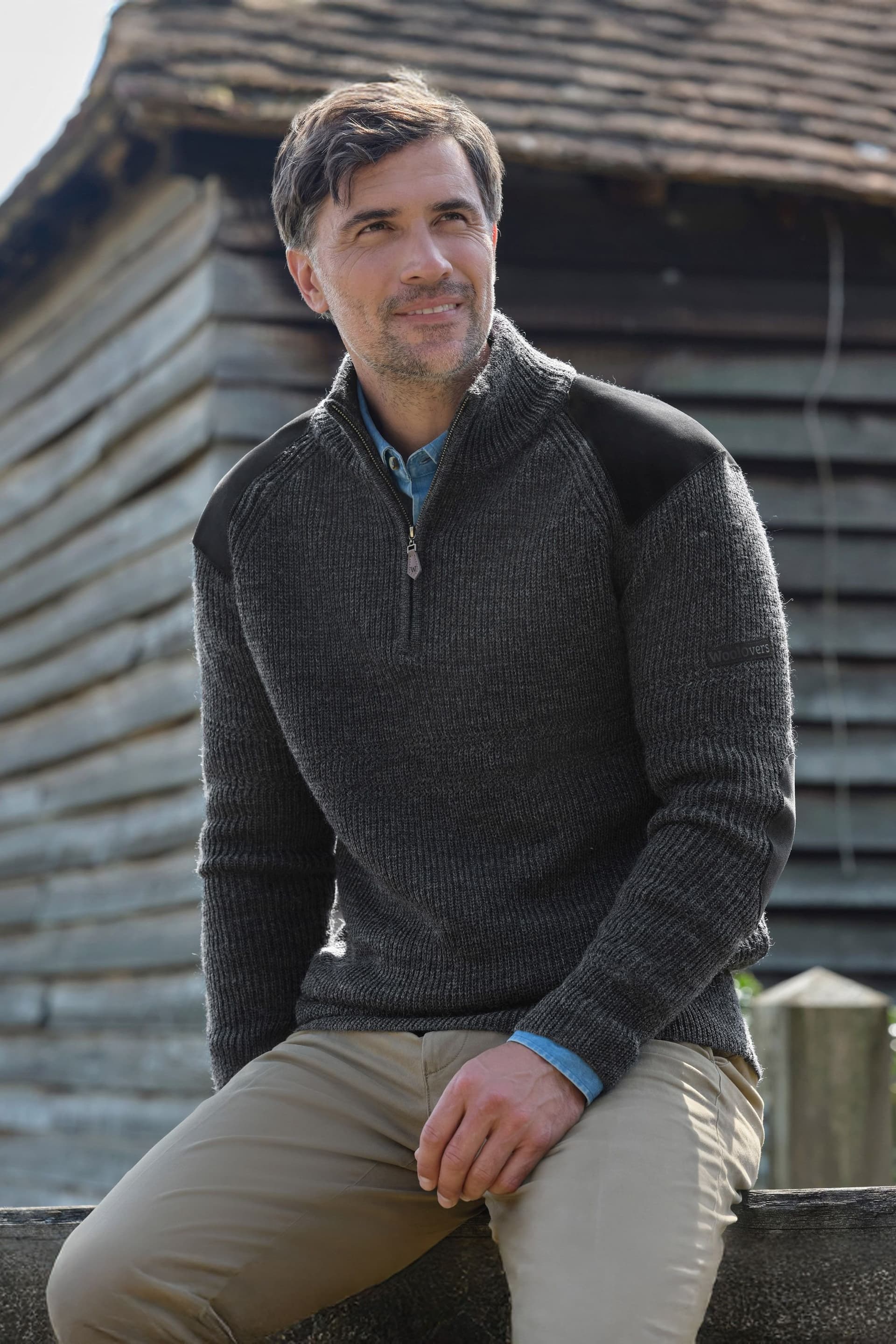WoolOvers WoolOvers Men's Pure Wool Hill Walker Jumper in Grey