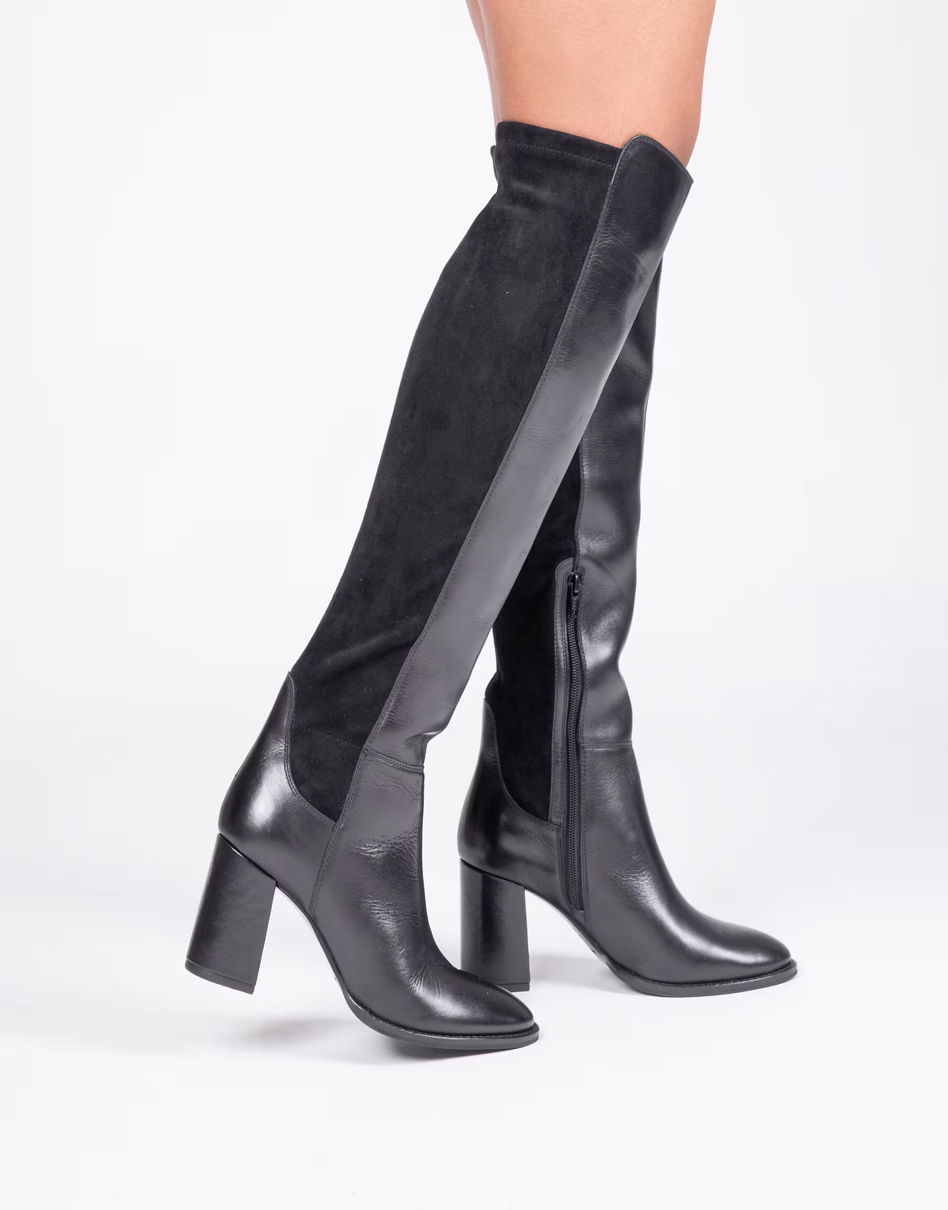 ASOS Off The Hook Halle over-the-knee leather boot with block heel and inner side zip in black - 1