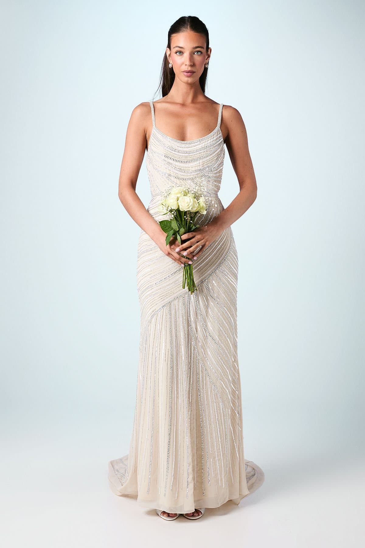 Coast Coast Women's Embellished Strappy Maxi Wedding Dress with Train in Nude
