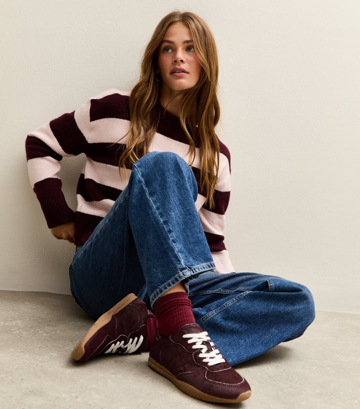 New Look New Look Burgundy Faux Calf Hair Trainers