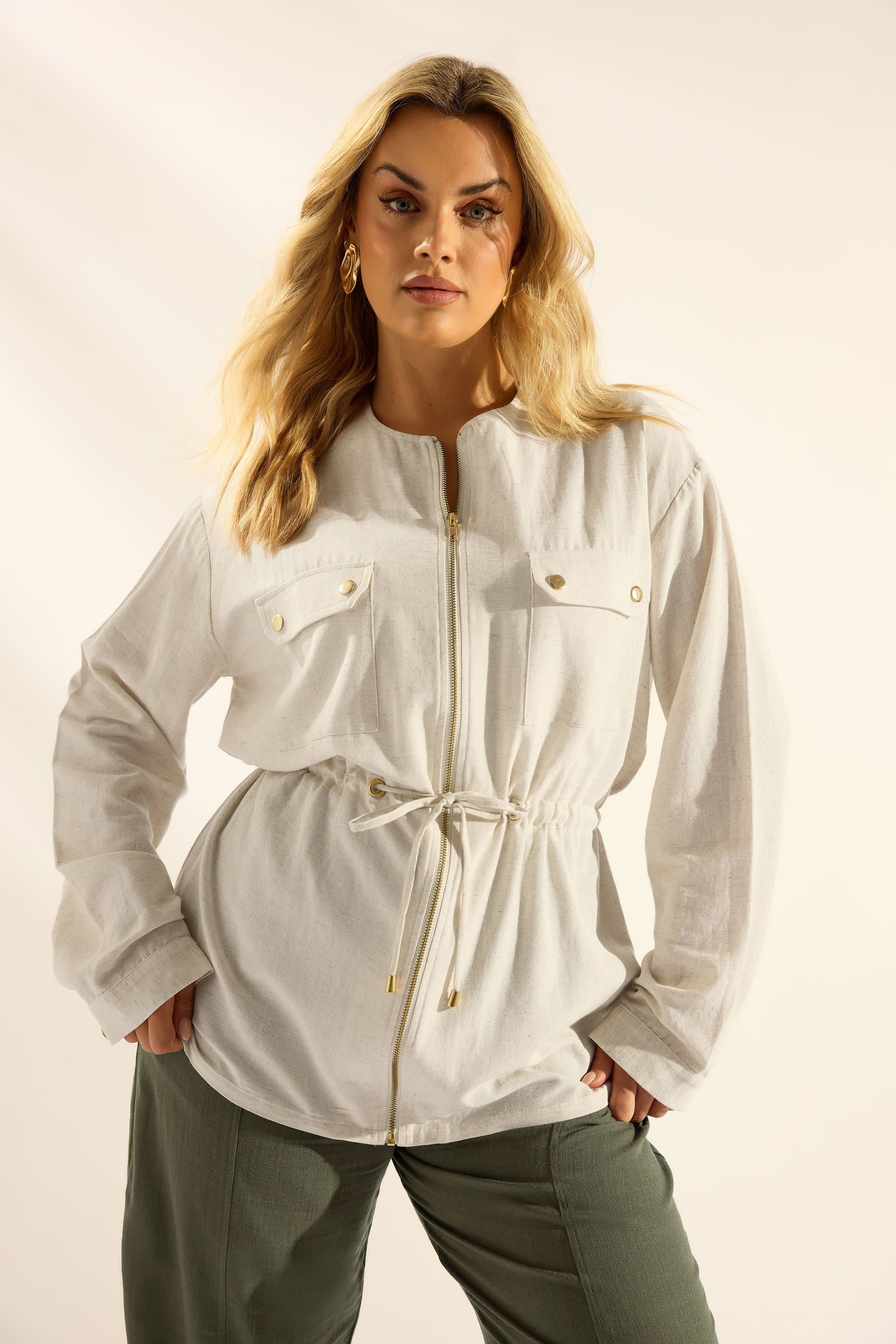 Yours Plus Size Natural Brown Linen Shacket