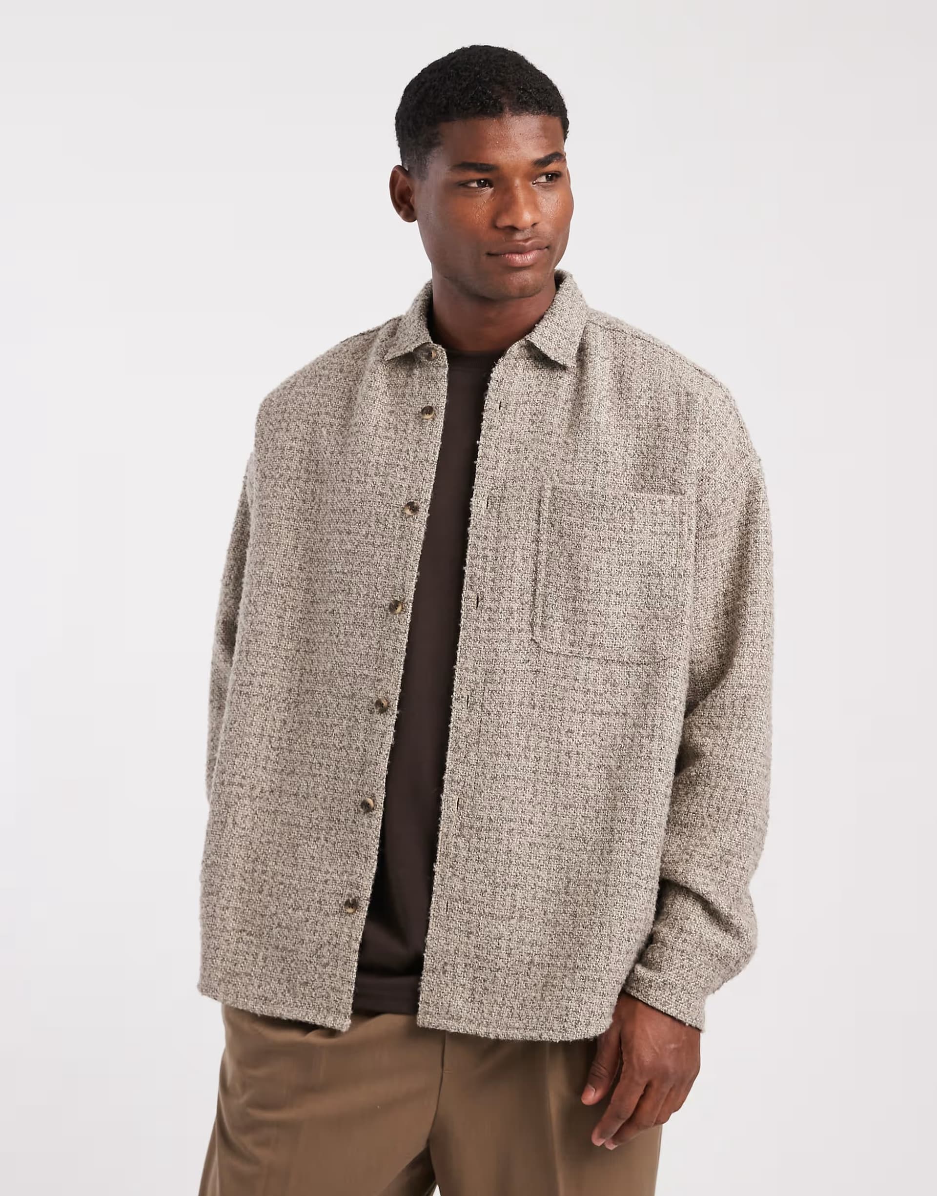 ASOS ASOS DESIGN volume oversized boucle shirt in beige