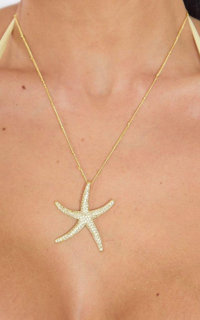 EGO Diamante Starfish Detail Necklace In Gold, Women's Size UK 0 - 2