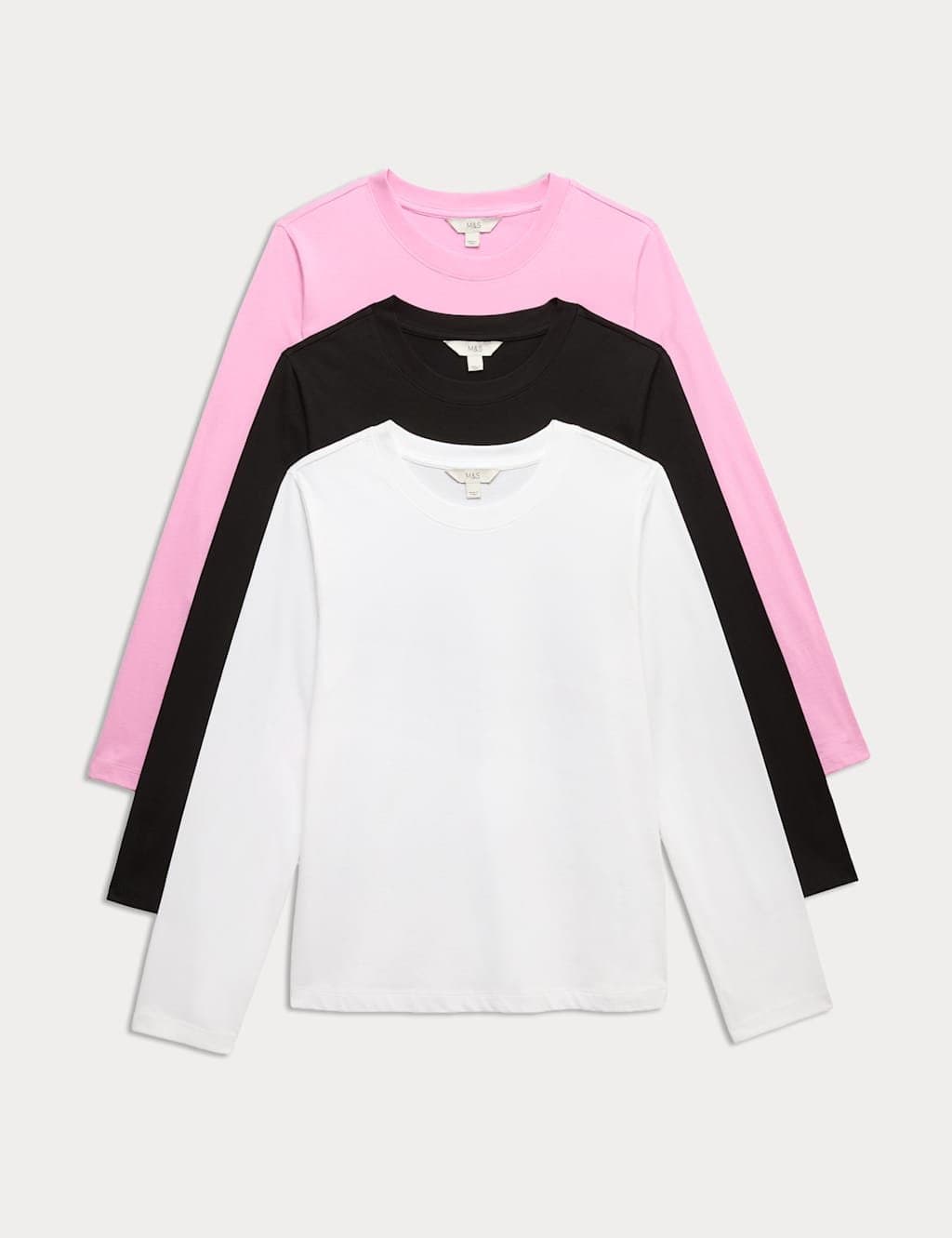 Marks & Spencer M&S 3 Pack Pure Cotton Everyday Tops Pink Mix
