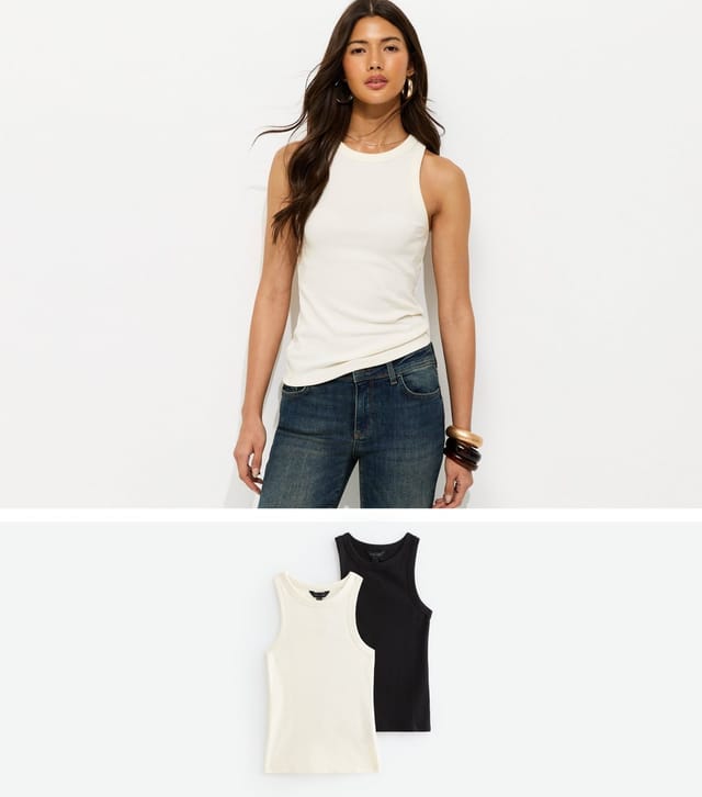 New Look Women's Pack Of 2 Cream Racer Vest Tops New Look - 2