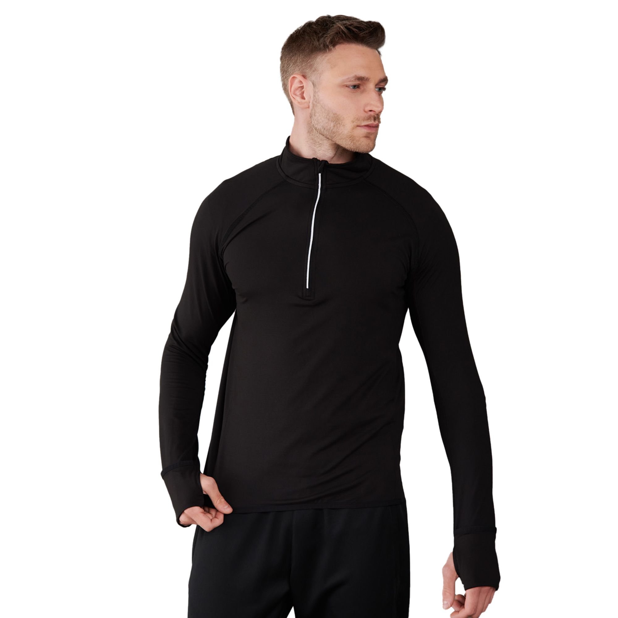 Tombo Tombo Men's Long Sleeve Zip Neck Performance Top in Black - 3
