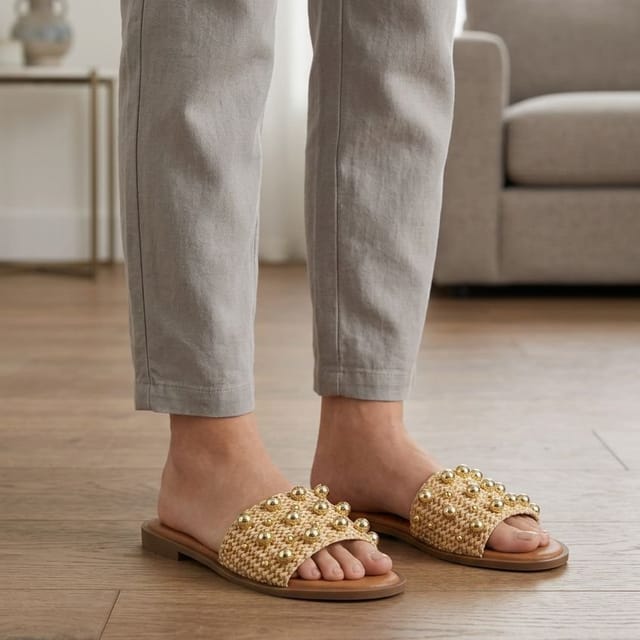 Truffle Collection Truffle Collection Women's Flat Open Toe Sandals Slip On Textile Summer Shoes in Beige - 2
