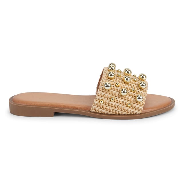 Truffle Collection Truffle Collection Women's Flat Open Toe Sandals Slip On Textile Summer Shoes in Beige - 3