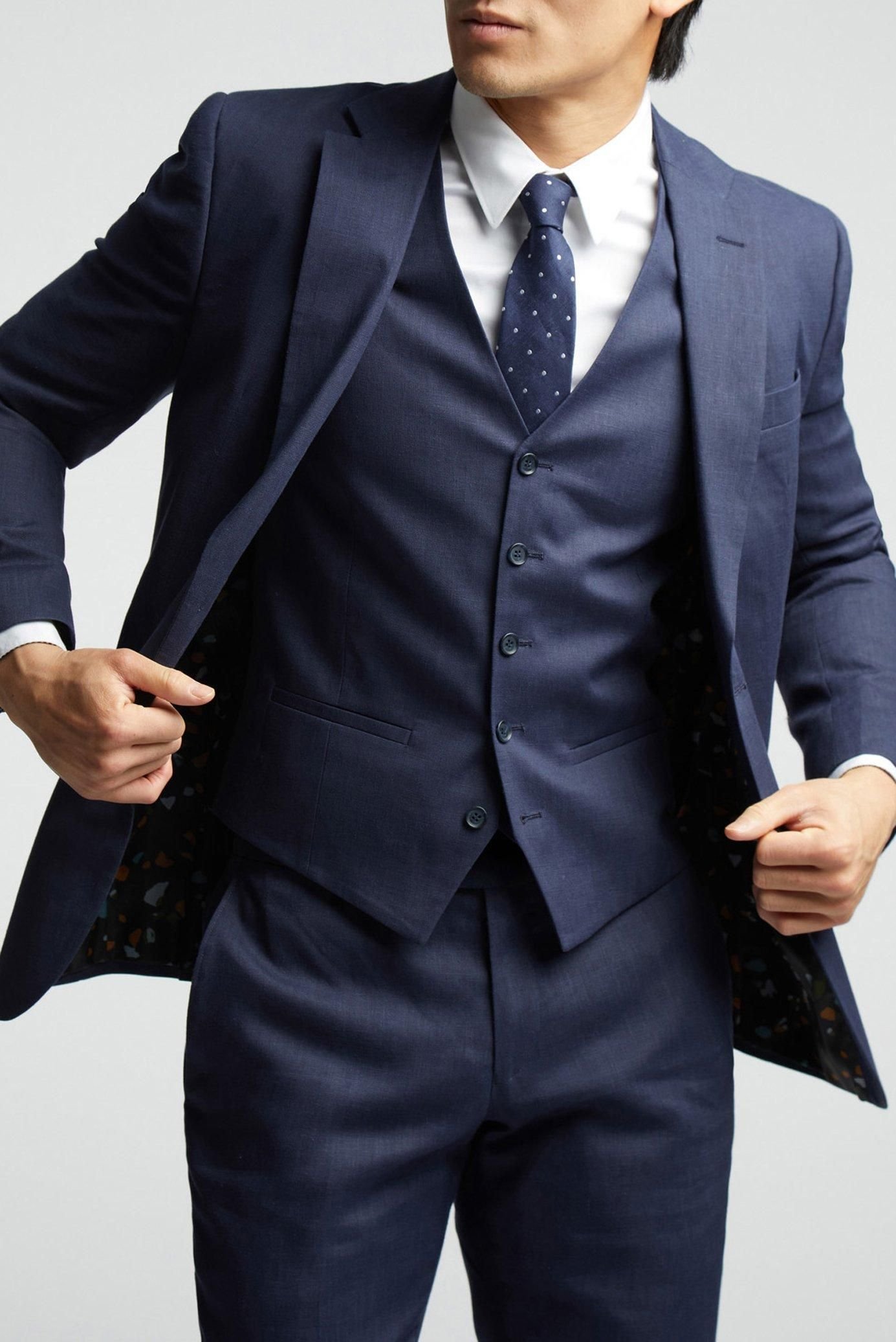 Alex Alex Men's Linen Tailored Fit Suit Jacket in Navy - 3