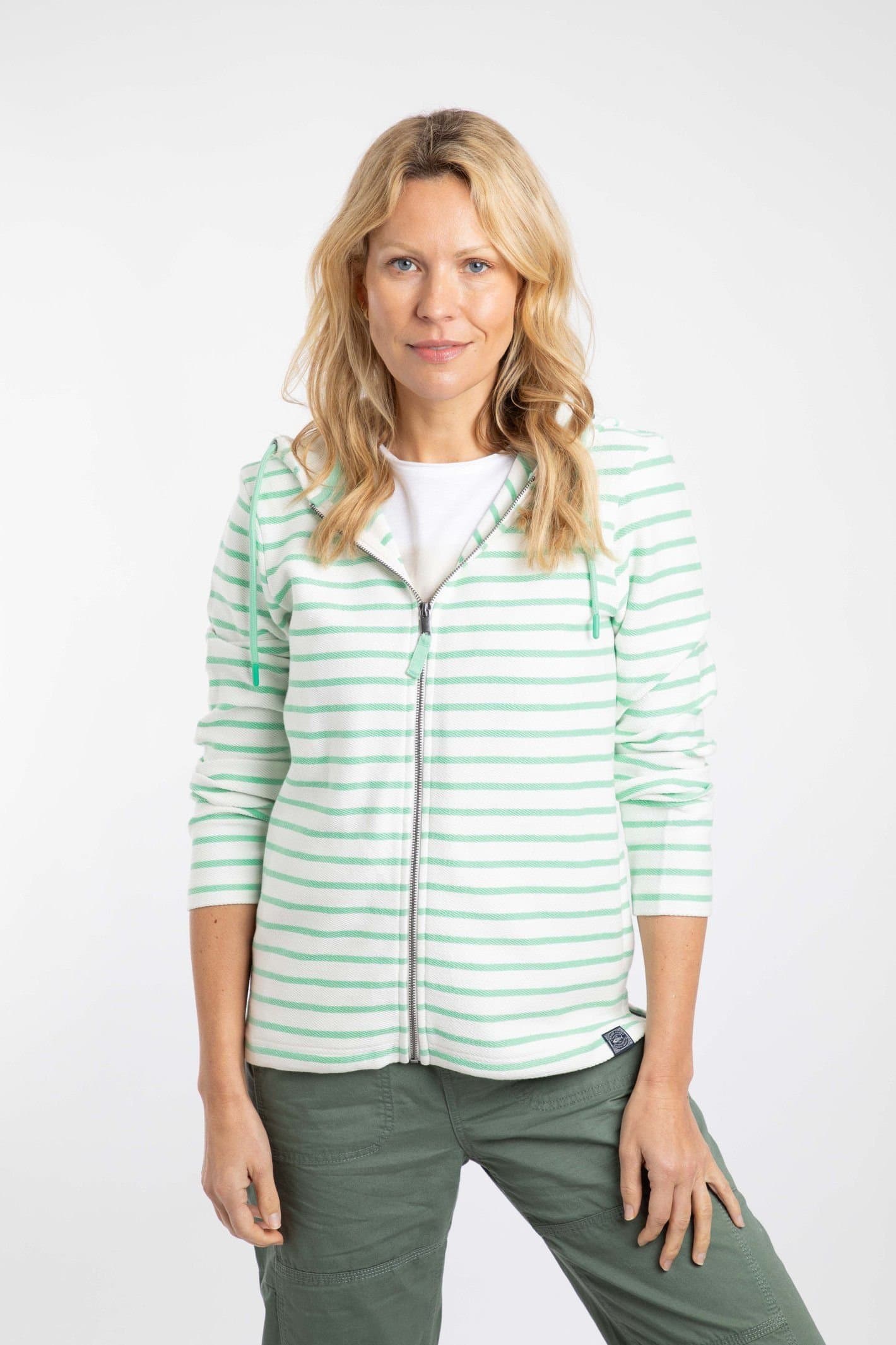 Weird Fish Weird Fish Women's Catalina Striped Full Zip Hoodie in Light Green