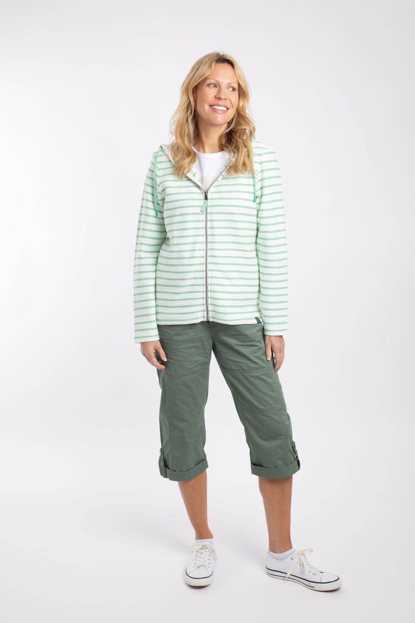 Weird Fish Weird Fish Women's Catalina Striped Full Zip Hoodie in Light Green - 4