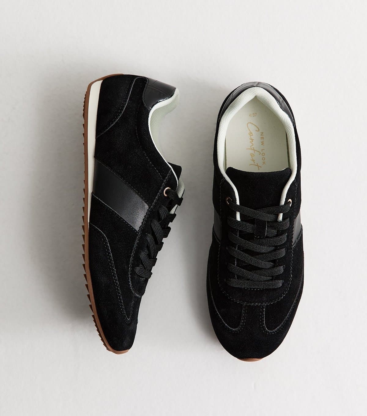 New Look New Look Black Faux Brushed Leather Side Stripe Trainers