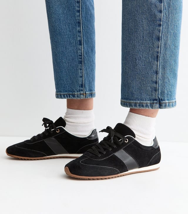 New Look Women's Black Faux Brushed Leather Side Stripe Trainers Vegan New Look - 2