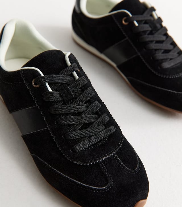 New Look Women's Black Faux Brushed Leather Side Stripe Trainers Vegan New Look - 3