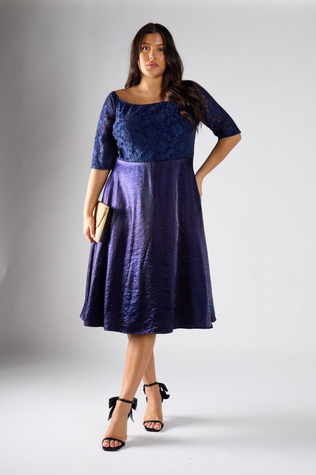 Shnoo Shnoo Women's Lace & Shimmer Midi Dress in Navy