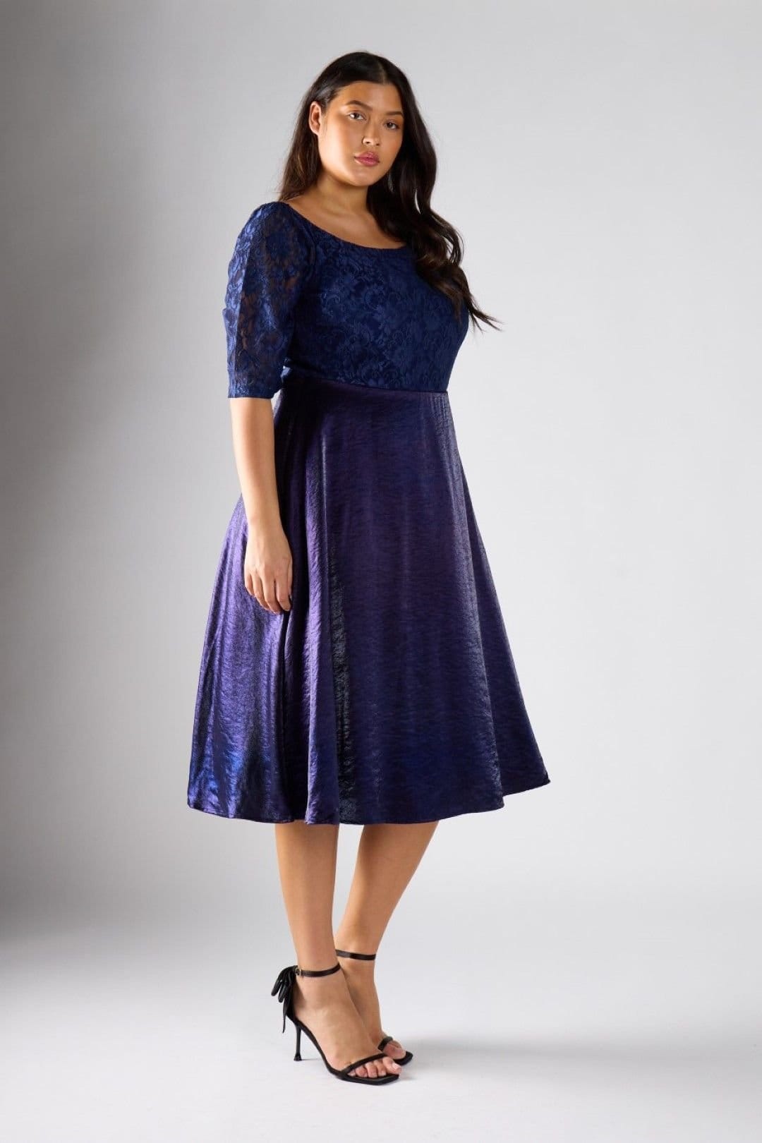 Shnoo Shnoo Women's Lace & Shimmer Midi Dress in Navy - 4