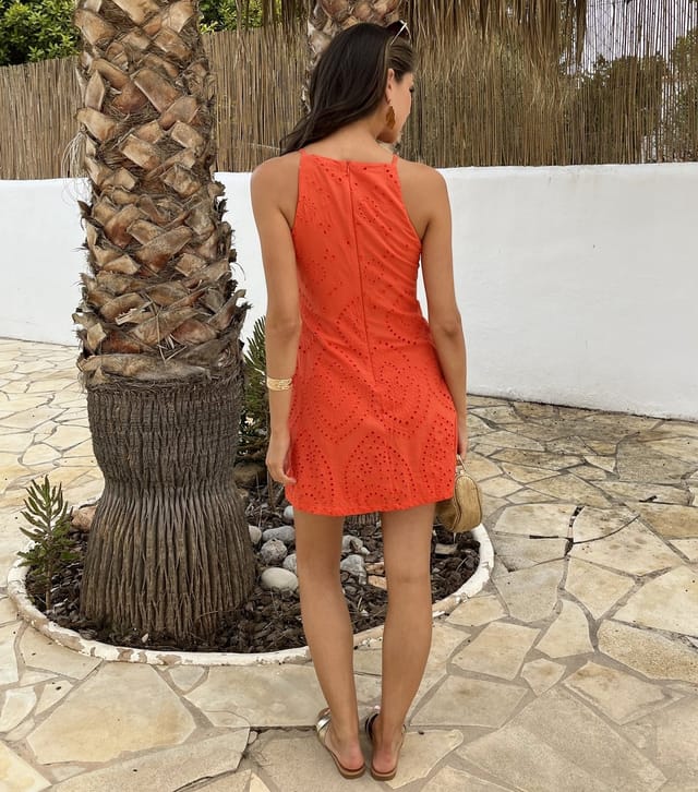 AX Paris Women's Burnt Orange Broderie Embroidery Racer Neck Slip Mini Dress AX Paris New Look - 3