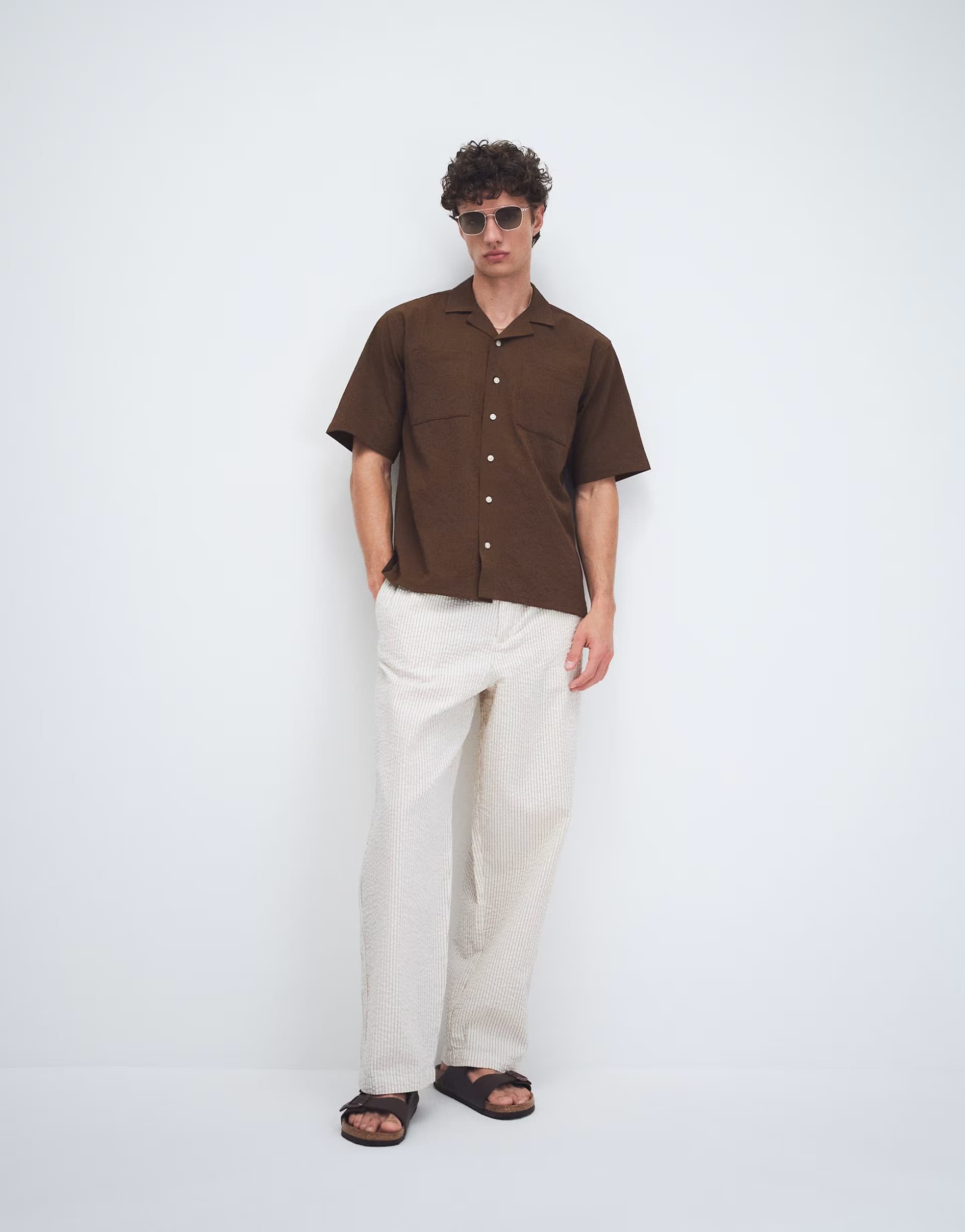 ASOS Redefined Rebel Brennan boxy fit short sleeve shirt in coffee brown