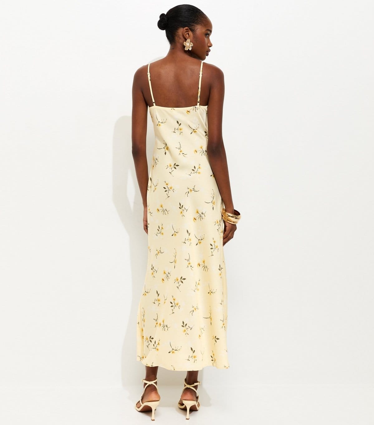 New Look Women's Yellow Daisy Print Lace Trimmed Satin Midi Dress New Look - 4