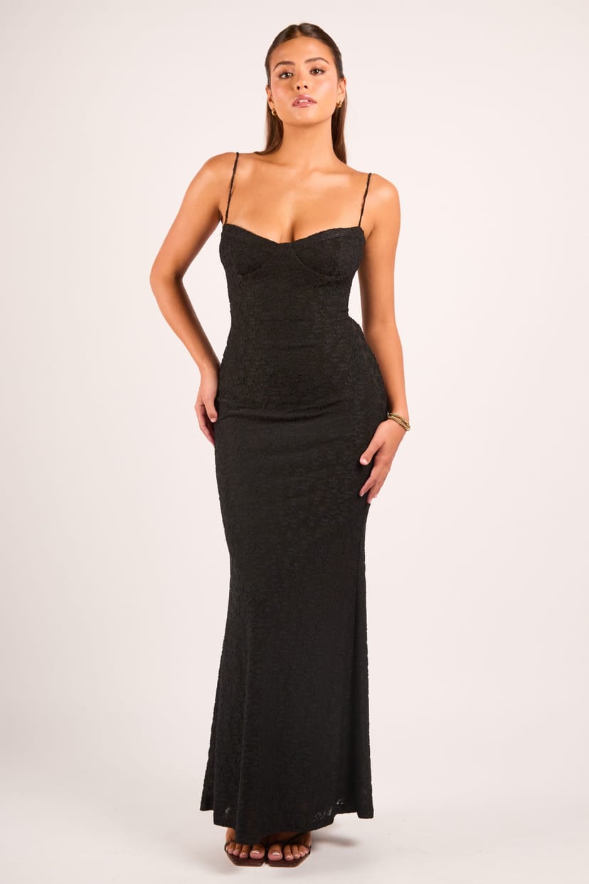 Jaded Rose Jaded Rose Women's Taria Black Floral Flocked Corset Bustier Maxi Dress - 1