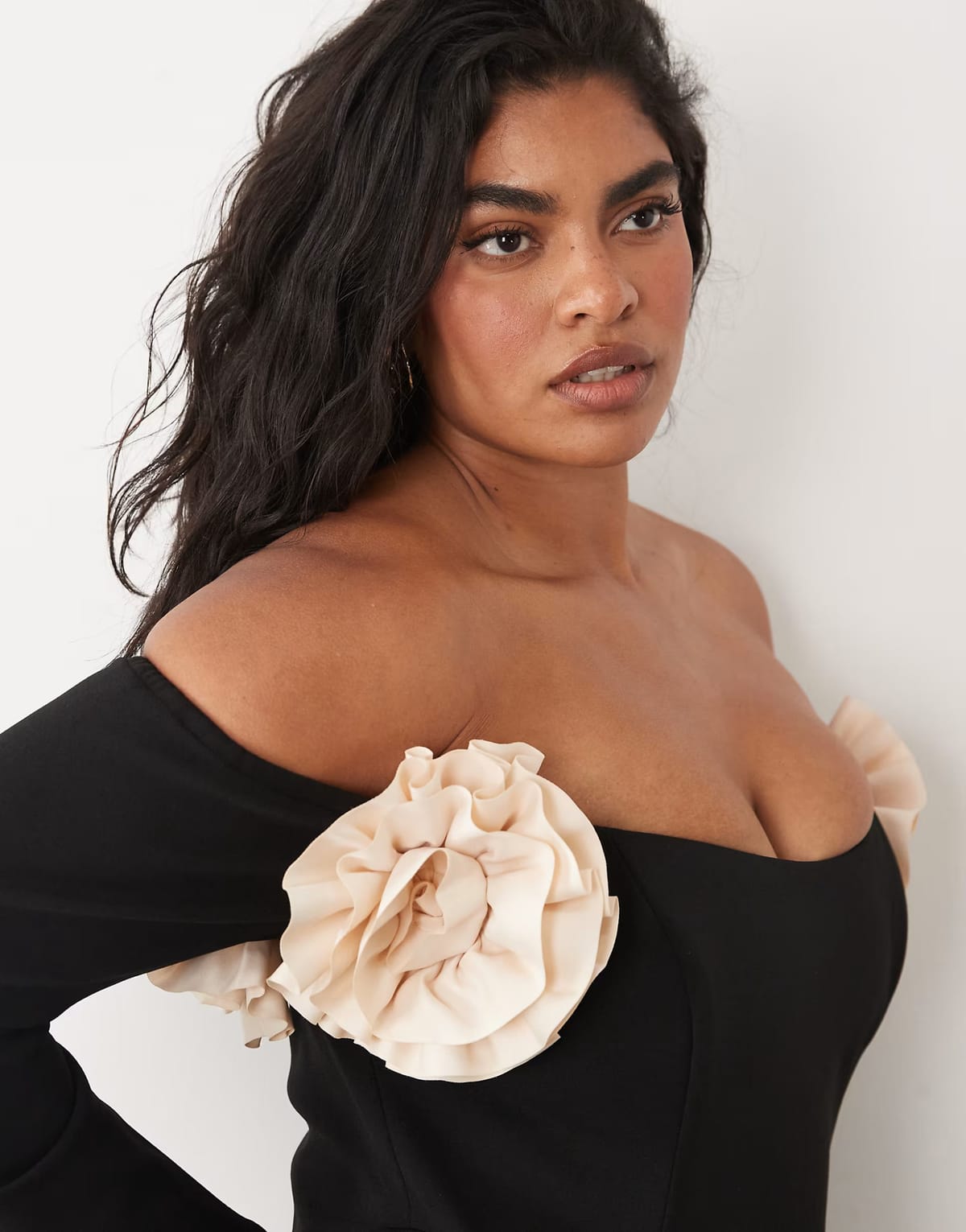 ASOS ASOS LUXE curve bardot mini skater dress with corsage details in black - 1