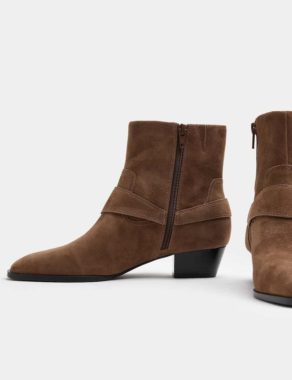Marks & Spencer M&S Suede Harness Block Heel Pointed Ankle Boots Taupe