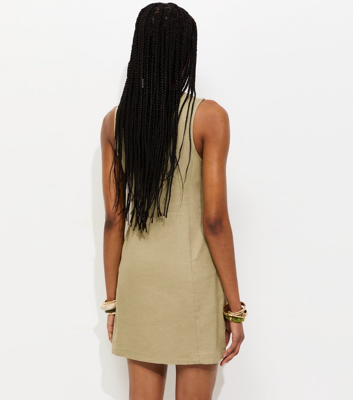 New Look Women's Light Khaki Linen Blend Button Through Mini Dress New Look - 4