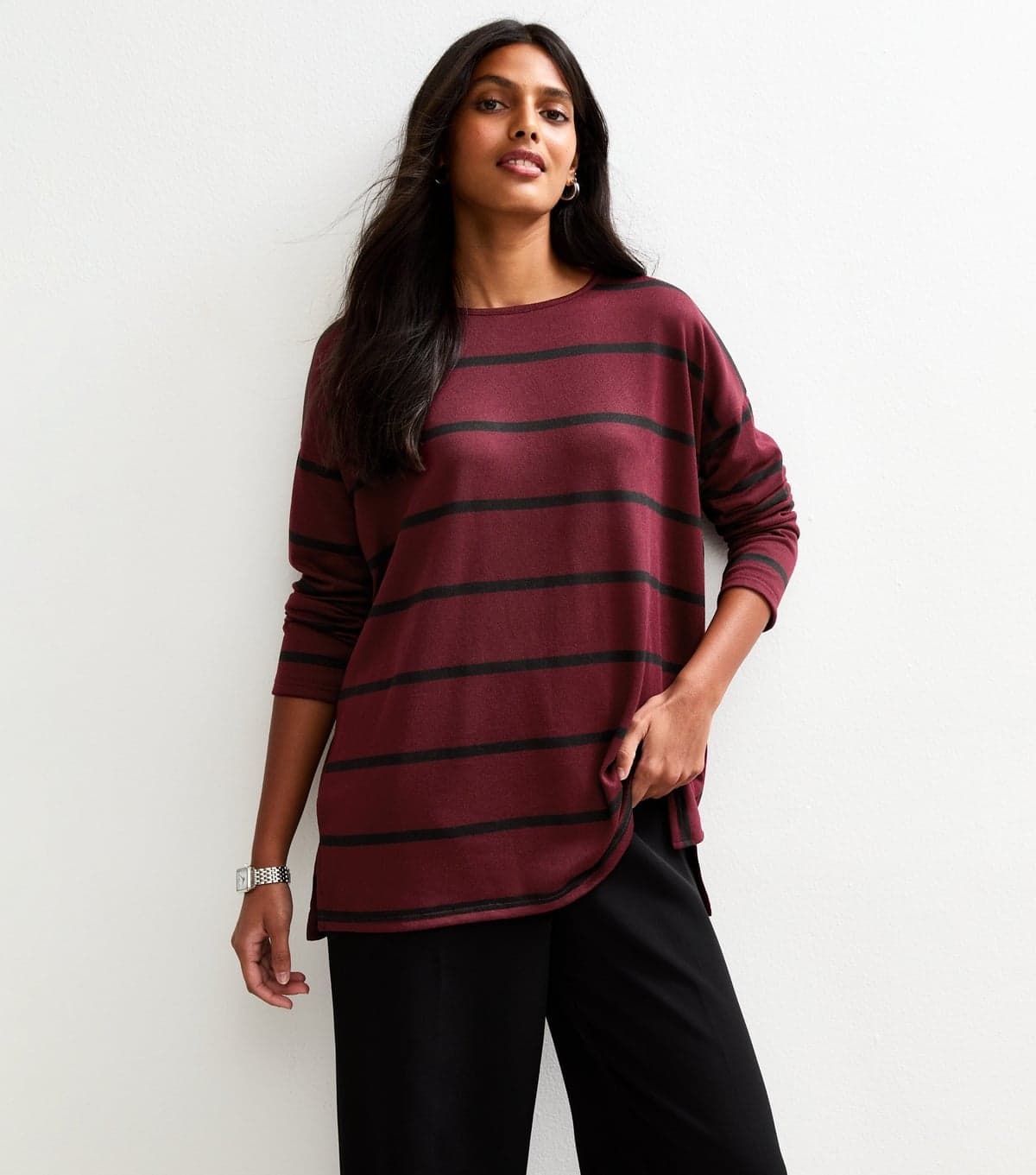 New Look Women's Red Soft Touch Striped Long Sleeve Top New Look