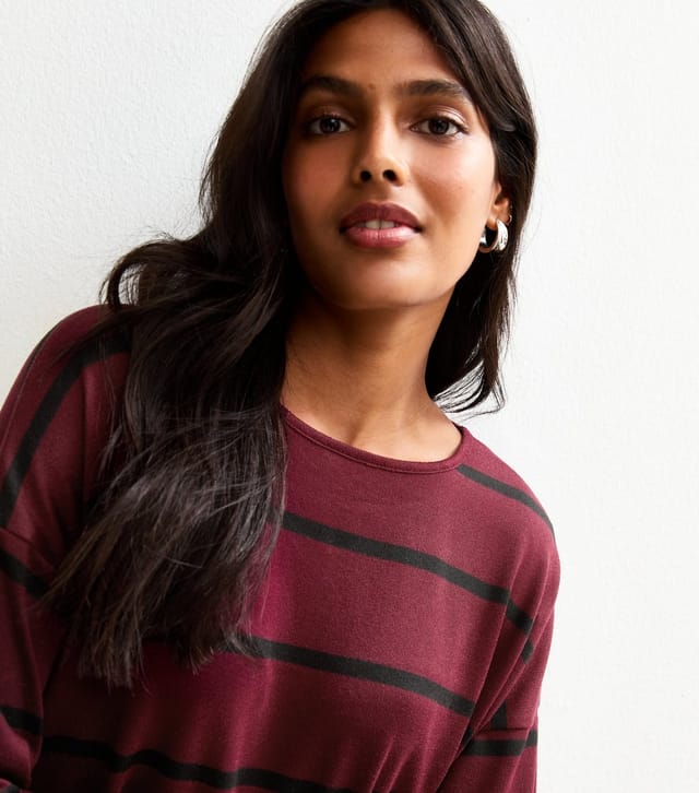 New Look Women's Red Soft Touch Striped Long Sleeve Top New Look - 2