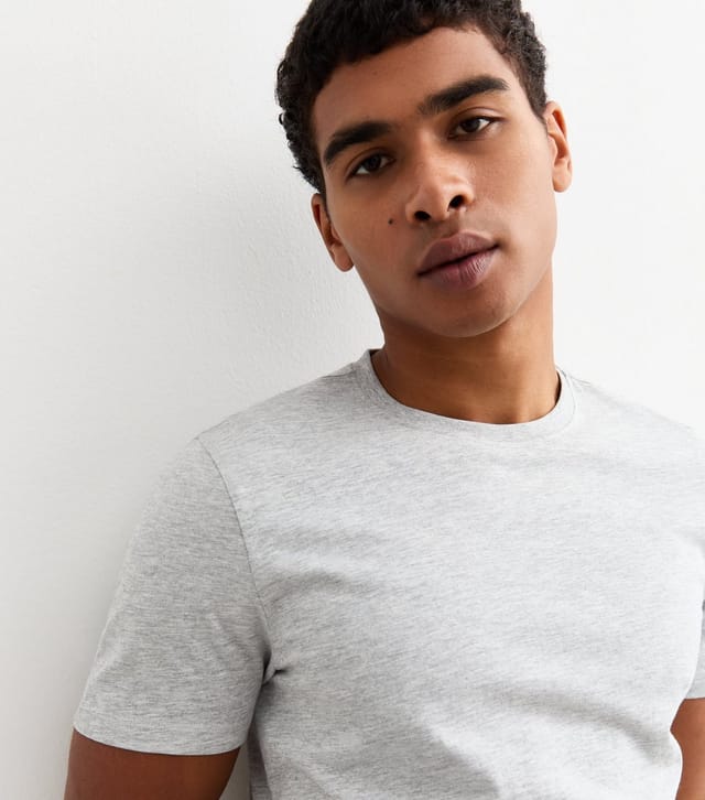 New Look Men's Grey Marl Regular Cotton T-Shirt New Look - 2