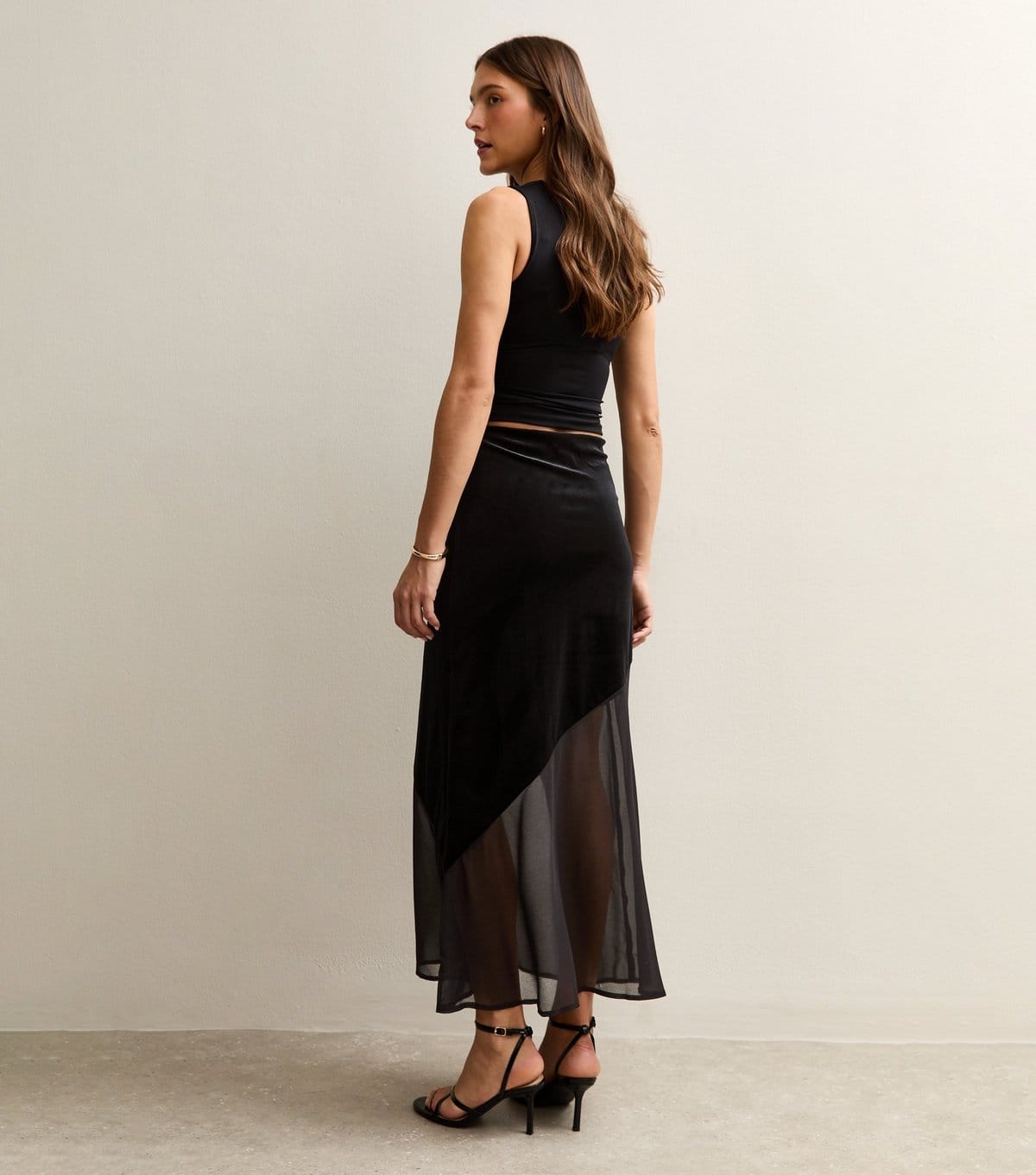New Look Women's Black Chiffon and Velvet Midi Skirt New Look - 4