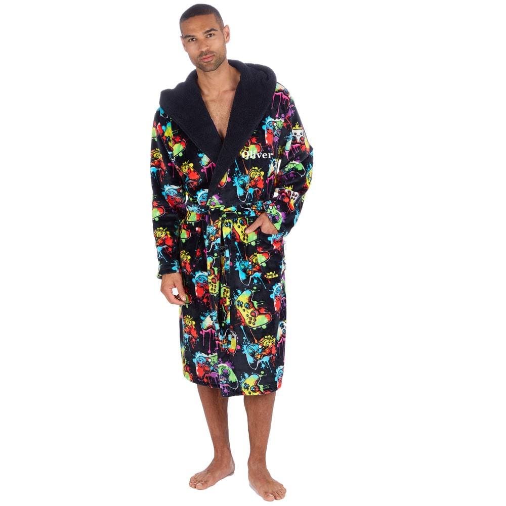 Lulabay Lulabay Men's Personalised Gaming Dressing Gown in Black