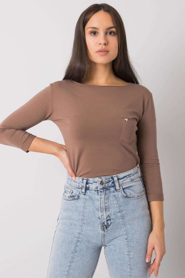 Love Lace Love Lace Women's Straight Cut 3/4 Sleeve Blouse Pocket in Brown - 2