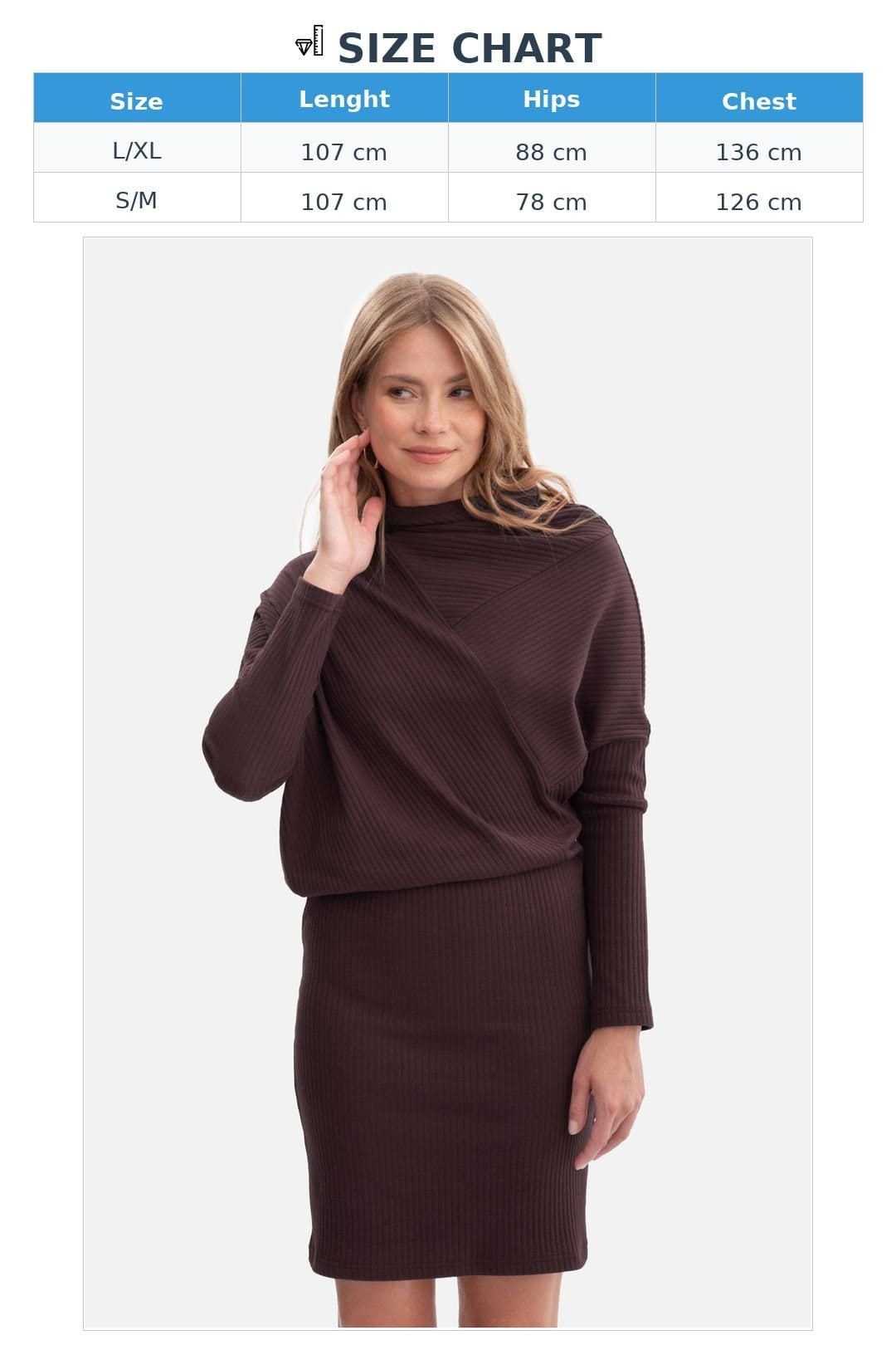 Love Lace Love Lace Women's Ribbed Turtleneck Batwing Pencil Mini Dress in Brown - 4