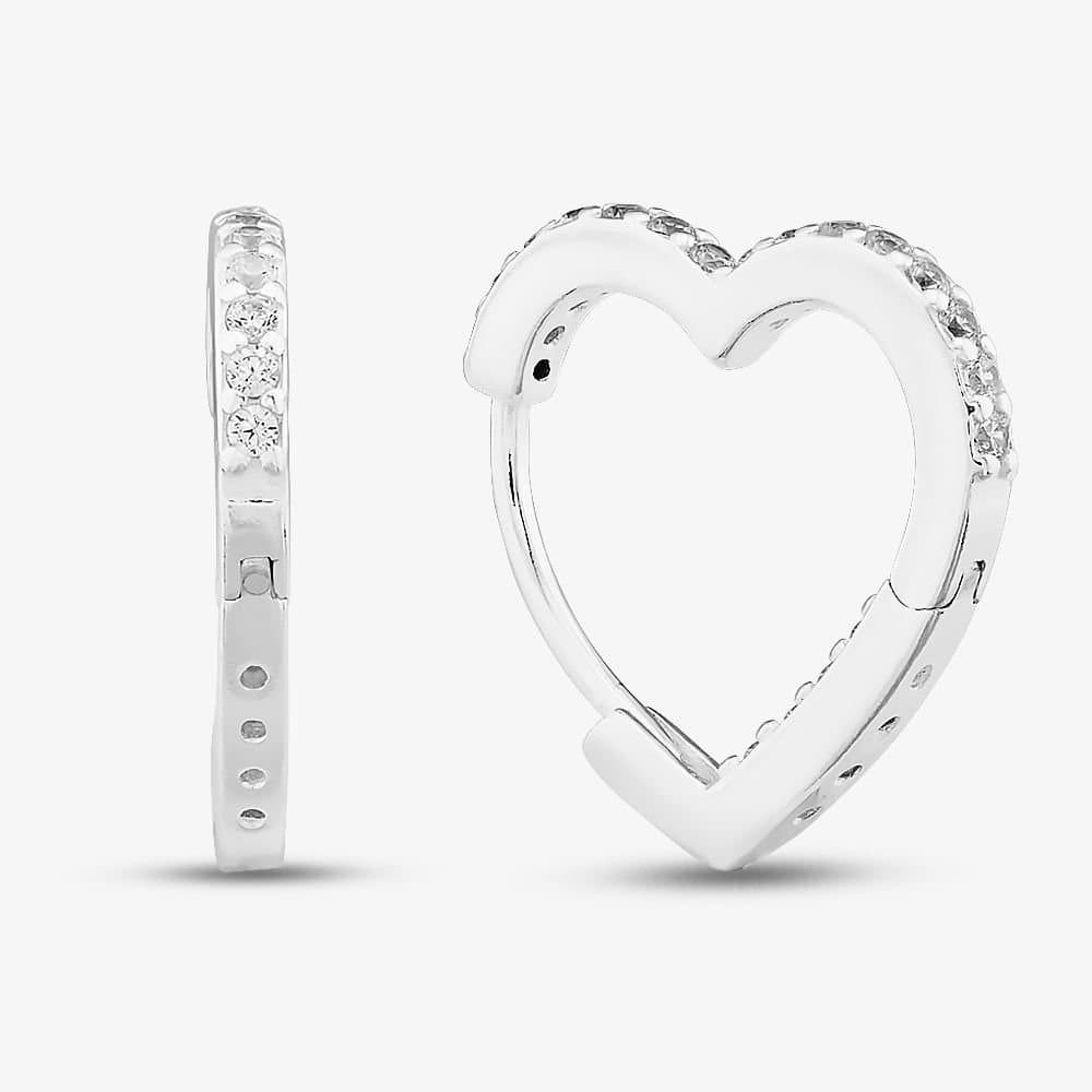 T.H.Baker T.H.Baker Women's Sterling Silver Cubic Zirconia Heart Huggie Hoop Earrings S4198