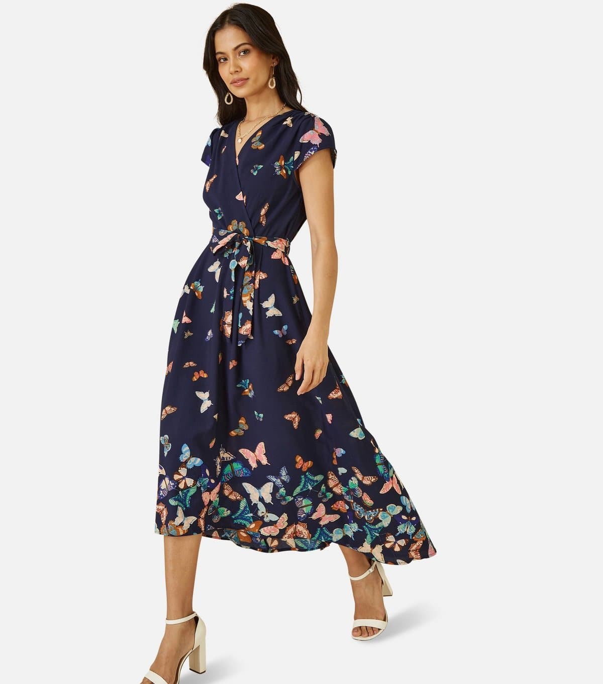 Yumi Women's Navy Butterfly Print Midi Dress Yumi New Look