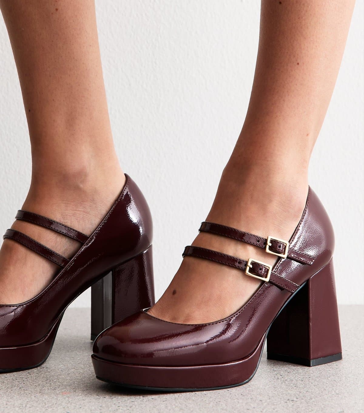 New Look New Look Dark Burgundy Mary Jane Platform Heels