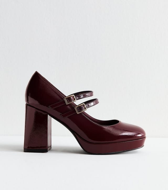 New Look Women's Dark Burgundy Mary Jane Platform Heels Vegan New Look - 2