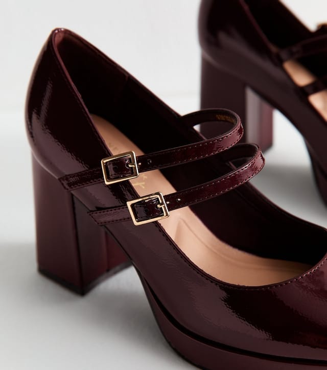 New Look Women's Dark Burgundy Mary Jane Platform Heels Vegan New Look - 3