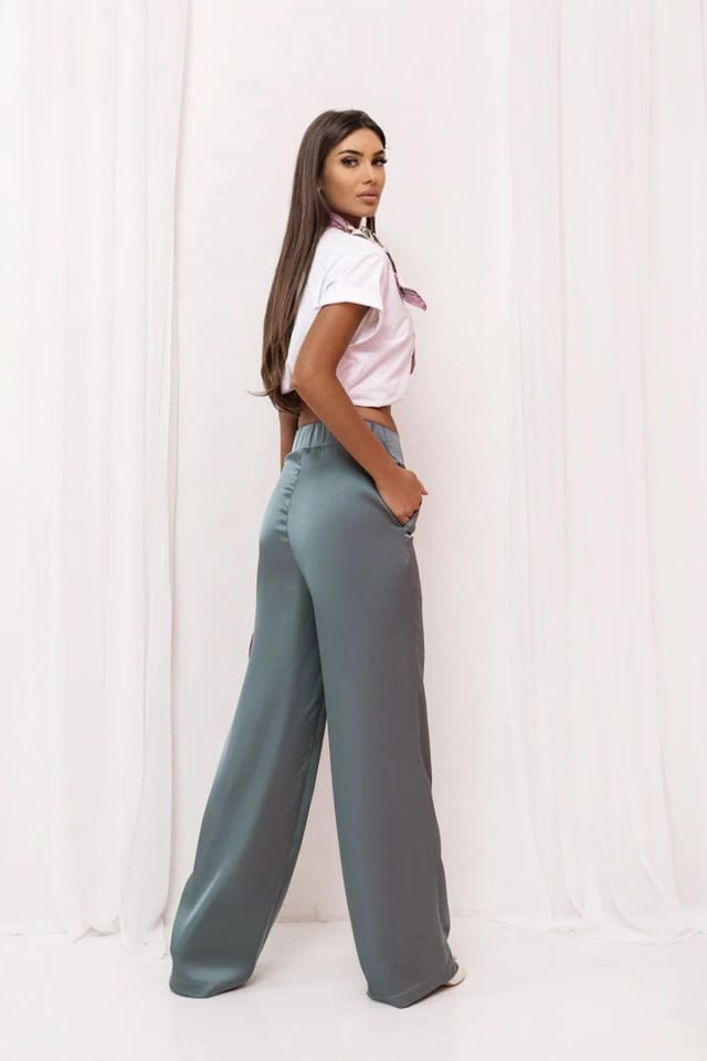 Love Lace Love Lace Women's DIVA Satin Trousers in Blue - 3