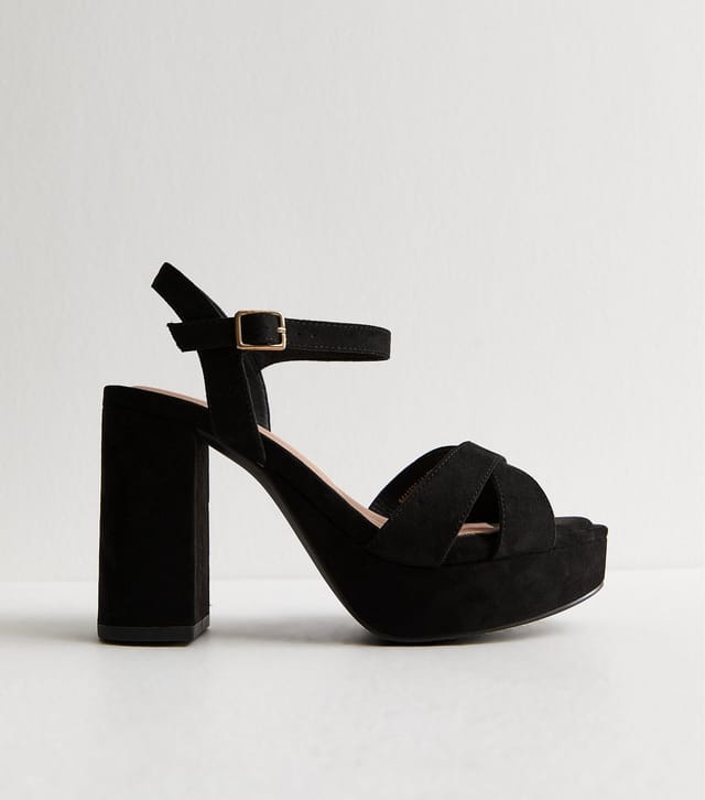 New Look Women's Extra Wide Fit Black Faux Suede Platform Sandals Vegan New Look - 2