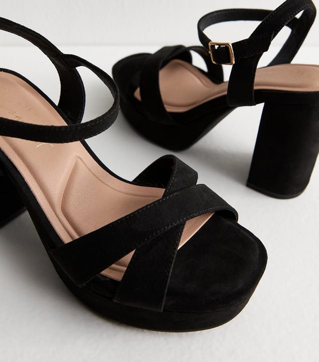 New Look Women's Extra Wide Fit Black Faux Suede Platform Sandals Vegan New Look - 3