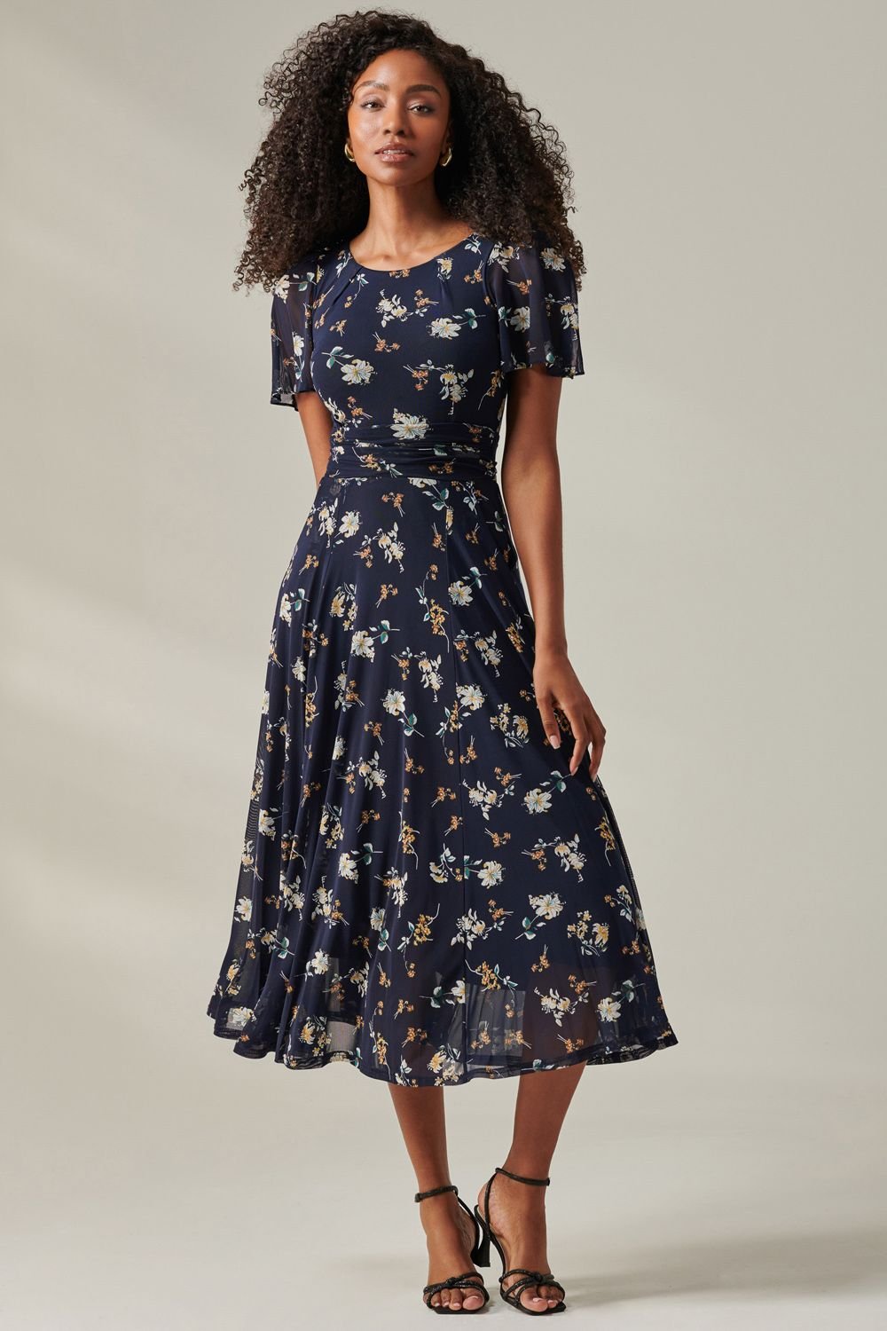 Jolie Moi Jolie Moi Women's Harlie Floral Mesh Maxi Dress in Navy - 2