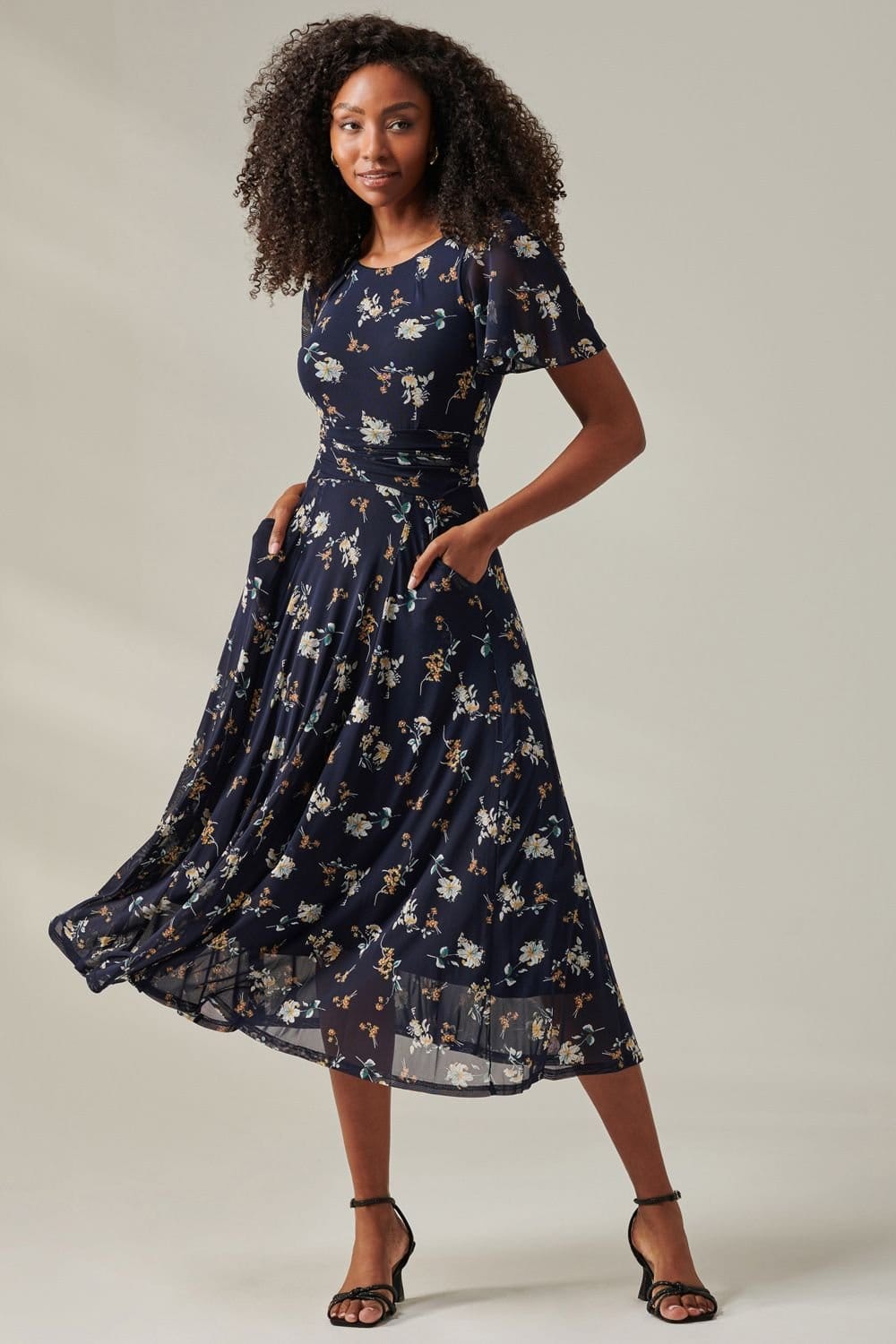 Jolie Moi Jolie Moi Women's Harlie Floral Mesh Maxi Dress in Navy - 4