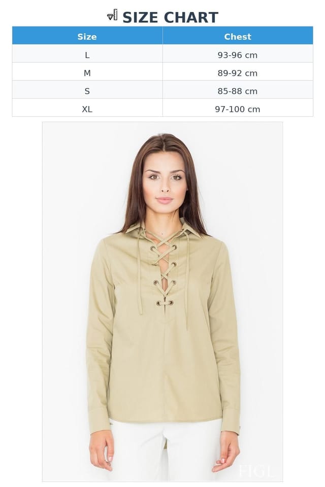 Love Lace Love Lace Women's Cotton Blend Long Sleeve Deep Neck Twisted Blouse in Khaki - 2