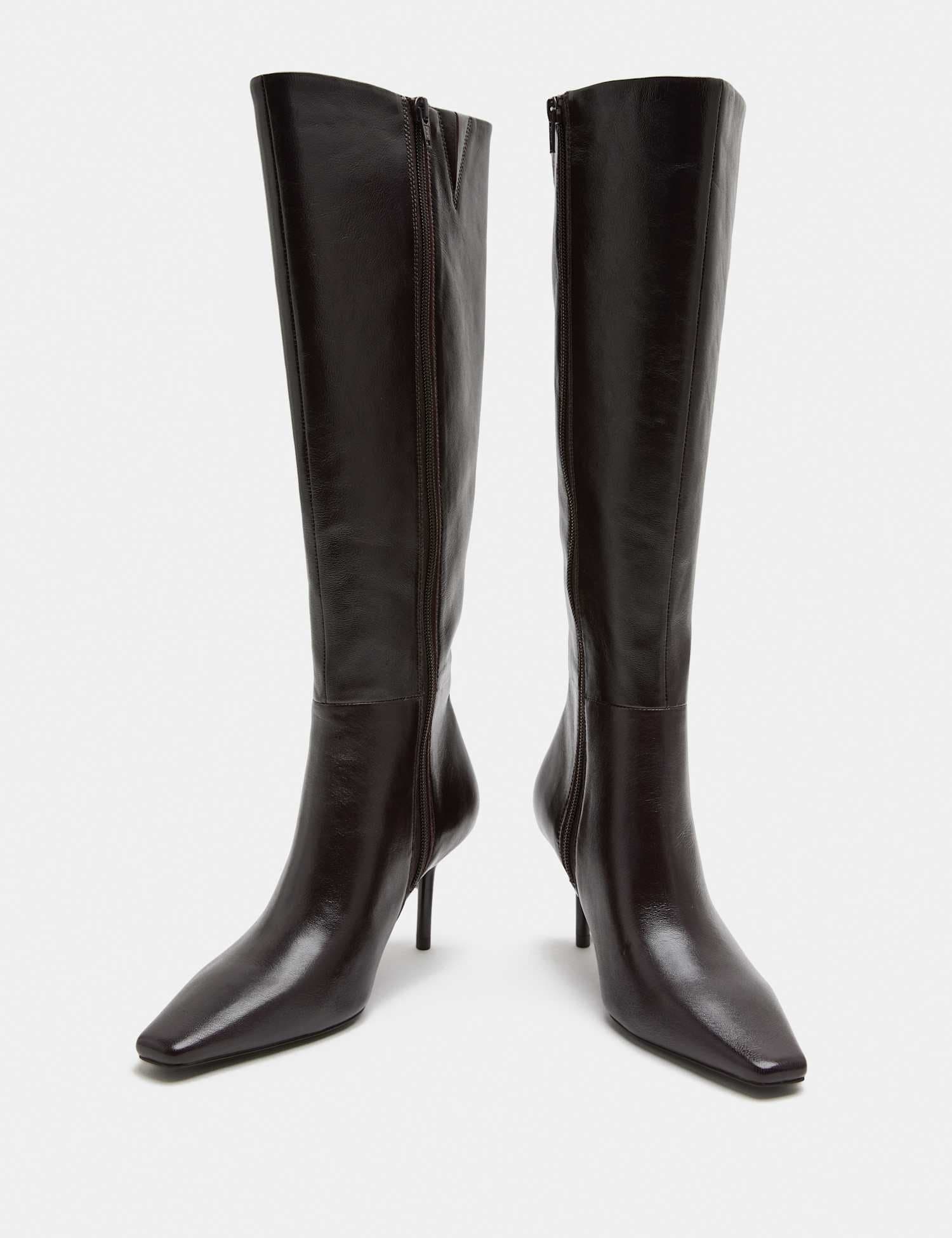 Marks & Spencer M&S Leather Stiletto Heel Knee High Boots Wine