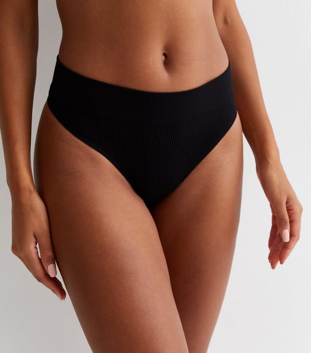 New Look Women's Black Ribbed Seamless High Leg Thong New Look - 3