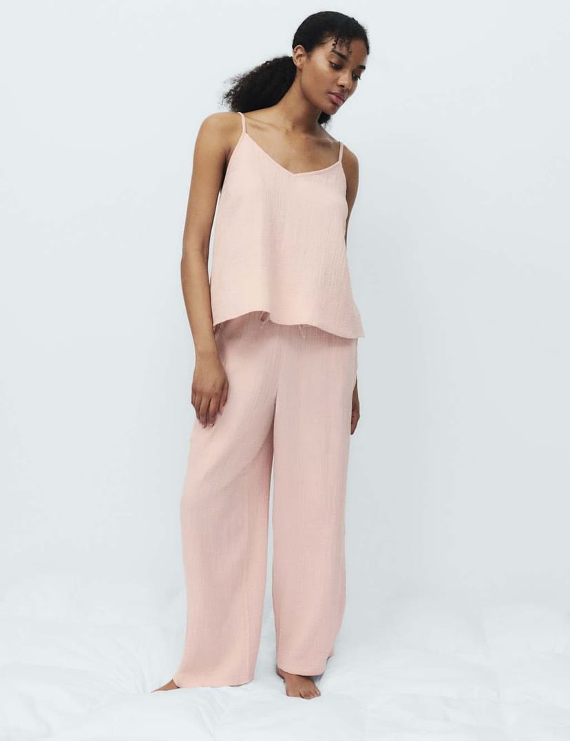 Marks & Spencer M&S Pure Cotton Muslin Cami Pyjama Set Pink - 1